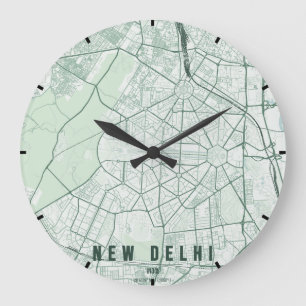 New Delhi Indien Stadtplan Minimal Große Wanduhr