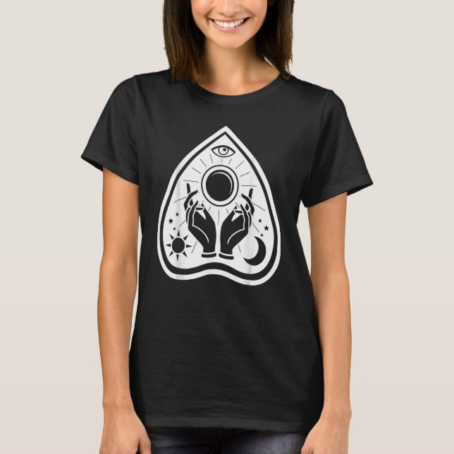New Earth Fatima Horsauge Hamsa Yoga Hand Udzat T-Shirt (Vorderseite)