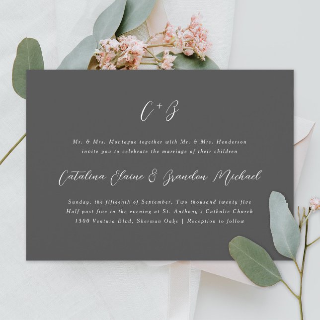 New Elegance Calligraphy Monogram Names Grey Einladung (Von Creator hochgeladen)
