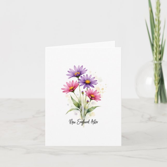 New England Aster Floral Blank Note Card (Vorderseite)