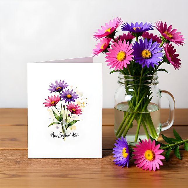 New England Aster Floral Blank Note Card (Von Creator hochgeladen)