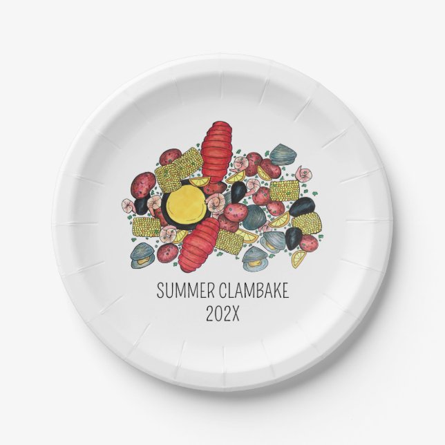 New England Clambake Lobster Boil Block Party Pappteller (Vorderseite)