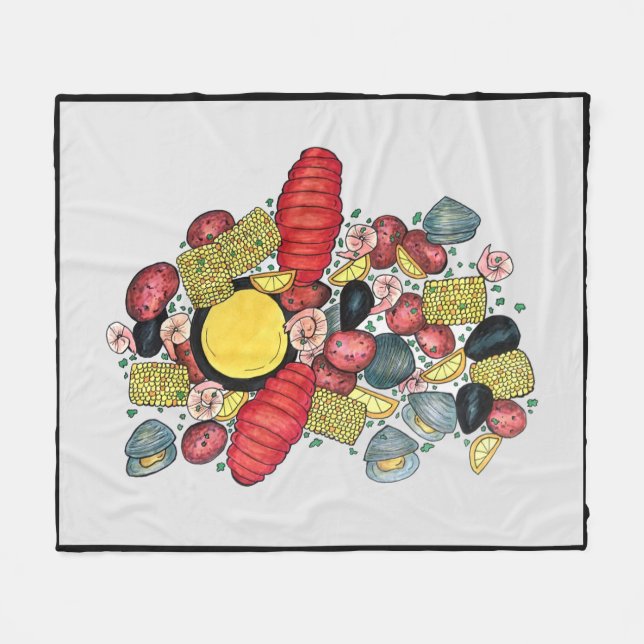 New England Clams Lobster Clambake Seafood Dinner Fleecedecke (Vorderseite (Horizontal))