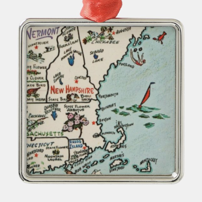 New England Coast Map Ornament Aus Metall (Vorne)