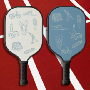 New England Dusty Blue Line zeichnend Pickleball Schläger