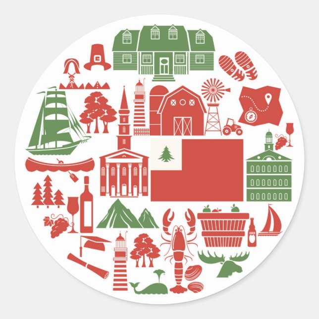 New England Icons Runder Aufkleber (Vorderseite)