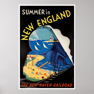 New England Kunst Reiseposter Eisenbahn Druck Schi Poster