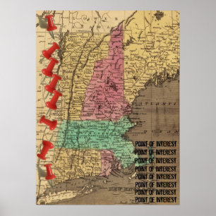 New England Points of Interest Map Marker (1836) Poster