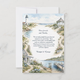 New England Romantische Leuchtturm Küstenhochzeit Dankeskarte