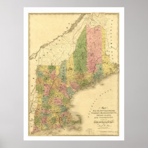 New England Staaten Karte 1839 Poster