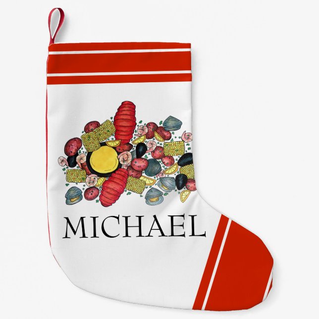 New England Summer Clambake Seafood Dinner Food Kleiner Weihnachtsstrumpf (Vorderseite)