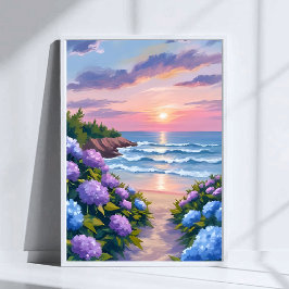 New England Summer | Hydrangea Beach Painting Poster