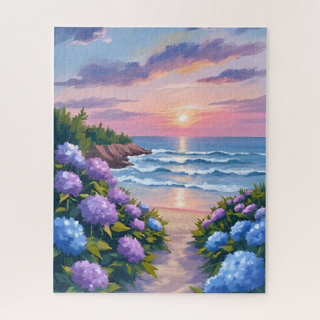 New England Summer | Hydrangea Beach Painting Puzzle (Vertikal)