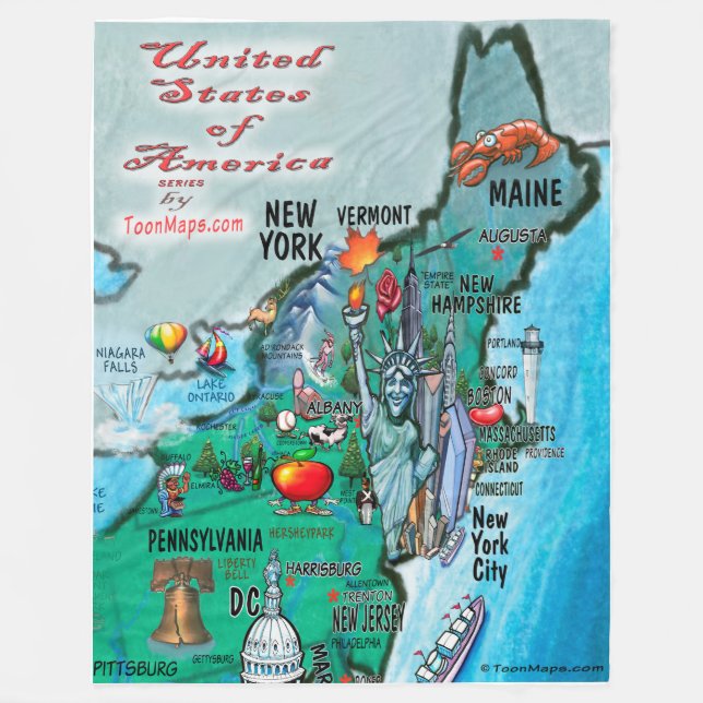 New England USA Fun Map Fleecedecke (Vorderseite)