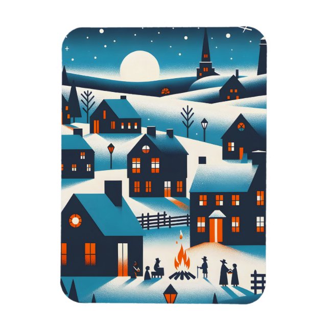 New England Village - Winter Scene Card Magnet (Vertikal)