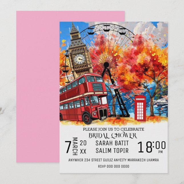 New England Watercolor Einladung TEMPLATE, East C (Vorne/Hinten)