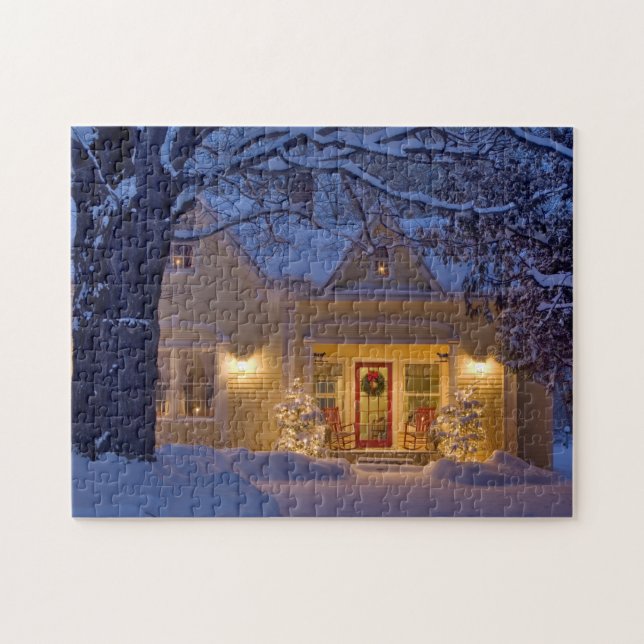 New England Weihnachts-Foto Puzzle mit Geschenkbox (Horizontal)