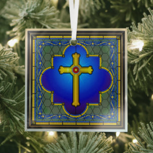 NEW Glass Cross Ornament Aus Glas