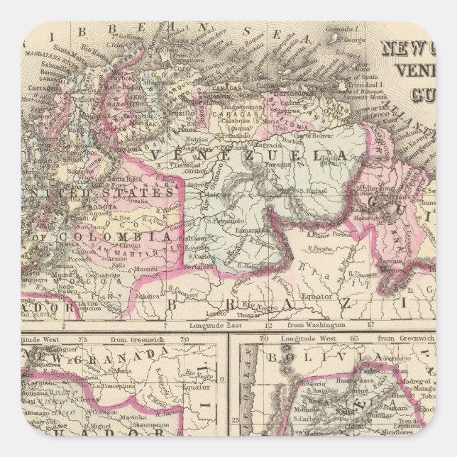 New Granada, Venezuela, Guyana Quadratischer Aufkleber (Vorderseite)