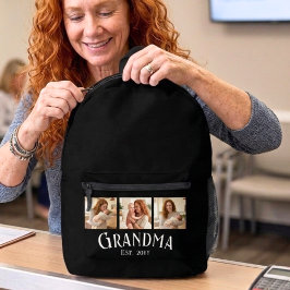 New Grandma Est. Year Custom Name 3 Photo Backpack Bedruckter Rucksack