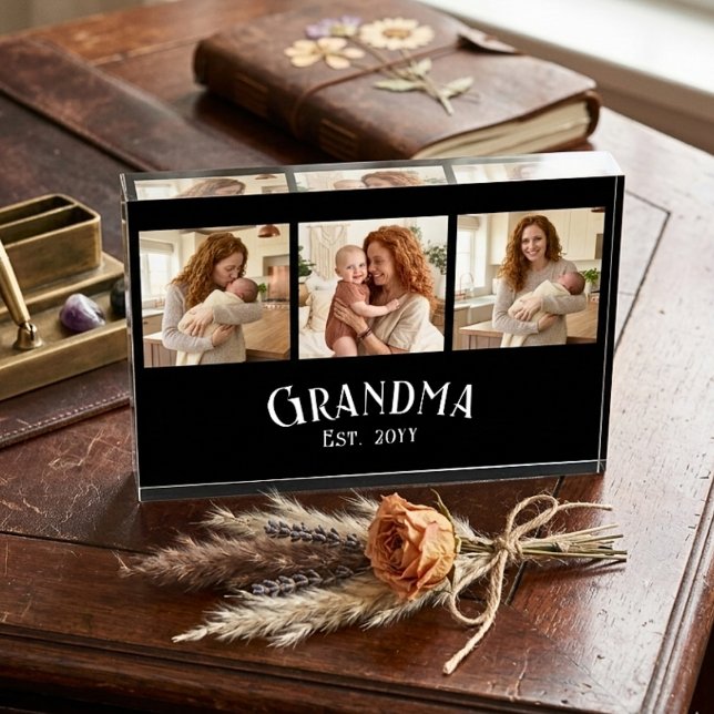 New Grandma Est. Year Custom Name 3 Photo Fotoblock (Von Creator hochgeladen)
