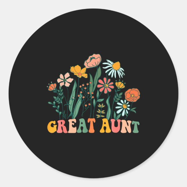 New Great Aunt Wildflower First Birthday &amp; Bab Runder Aufkleber (Vorderseite)