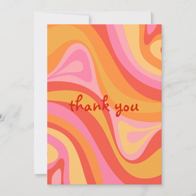 New Groove Retro Abstrakt Pink Orange Vielen Dank Einladung (Vorderseite)
