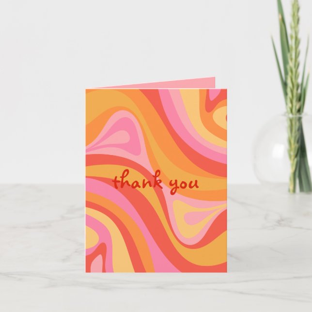New Groove Retro Abstrakt Pink Orange Vielen Dank Einladung (Vorderseite)