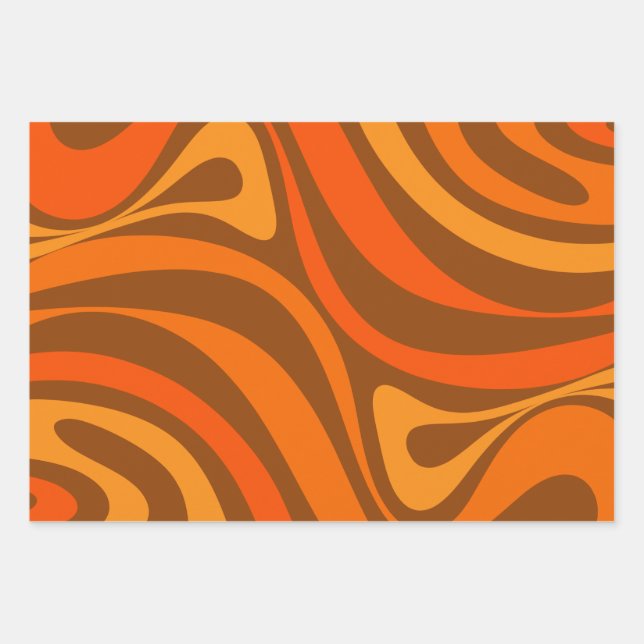 New Groove Trippy Retro 70er Orange Brown Abstrakt Geschenkpapier Set (Vorderseite)