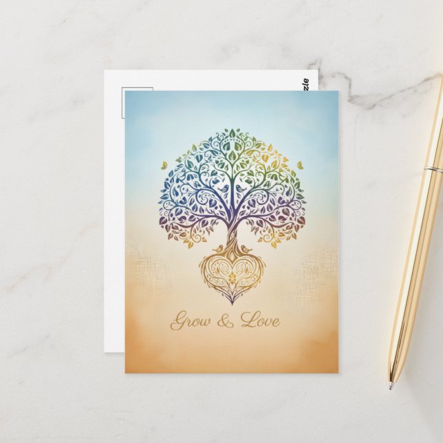 New Grow and love design Postkarte (Vorderseite/Rückseite Beispiel)