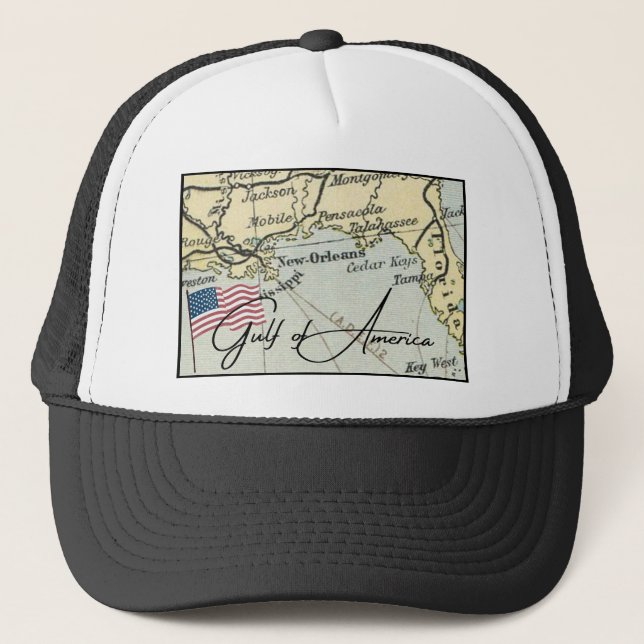 New GULF OF AMERICA name on US Map American Flag Truckerkappe (Vorderseite)