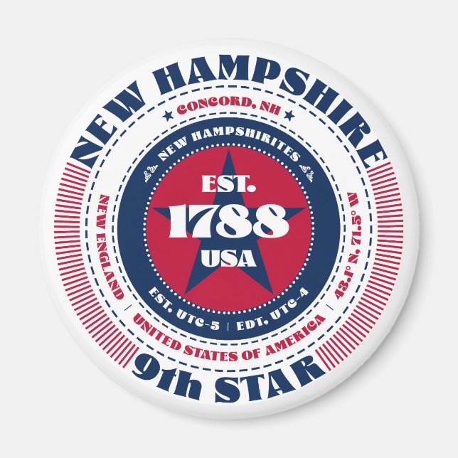 New Hampshire Circle Typografy Souvenir Magnet (Vorne)