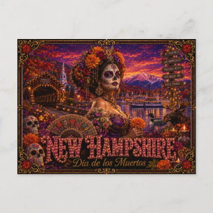 New Hampshire Día de los Muertos Retro Postkarte