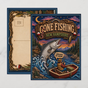 New Hampshire Gone Fishing Atlantischer Lachs Postkarte