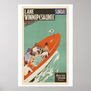 New Hampshire Lake Winnipesaukee Vintage Reise Poster