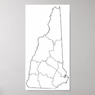New Hampshire Landkreises Blank Kontur Map Poster