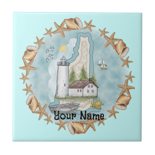 New Hampshire Muscheln Lighthouse Tile Fliese (Vorderseite)