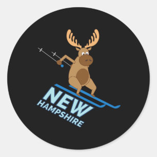 New Hampshire Nh Skifahren Elch Winter T-Shirt  Runder Aufkleber