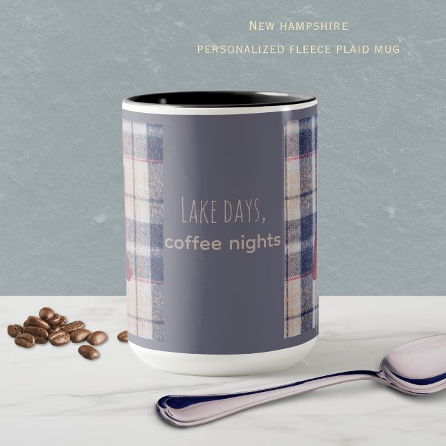 New Hampshire Plaid | New England Throw Pillow Kissen (Plaid New Hampshire mug wtih the state outline. Lake Days, coffee nights or personalize it!)