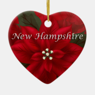 New Hampshire Poinsettia Heart Keepake Ornament
