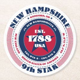 New Hampshire Red White Blue Typografy Runder Pappuntersetzer