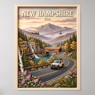 New Hampshire Roadtrip - Vintage Berglandschaft Poster