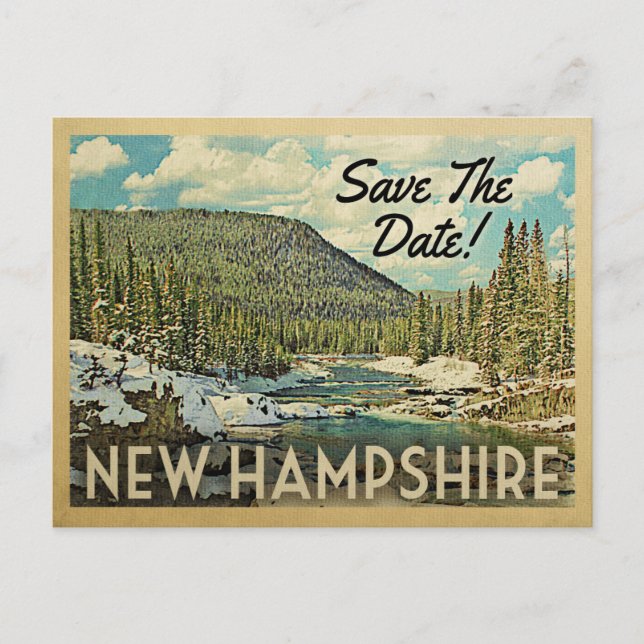New Hampshire Save the Date Mountains River Snow Ankündigungspostkarte (Vorderseite)