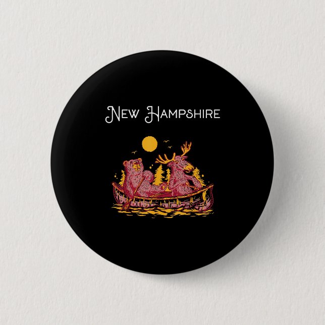 New Hampshire Shirt Funny Canoe Moose Elk Bear Lak Button (Vorderseite)