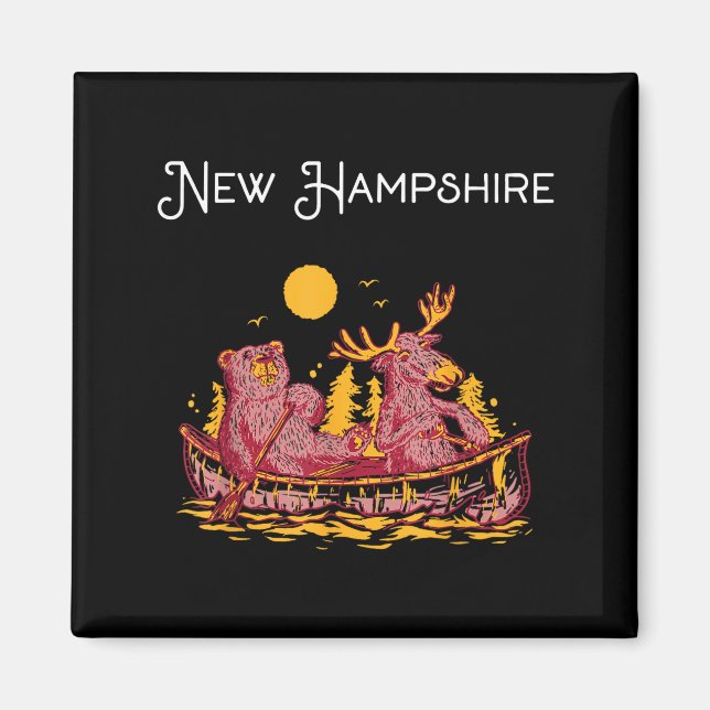 New Hampshire Shirt Funny Canoe Moose Elk Bear Lak Magnet (Vorne)