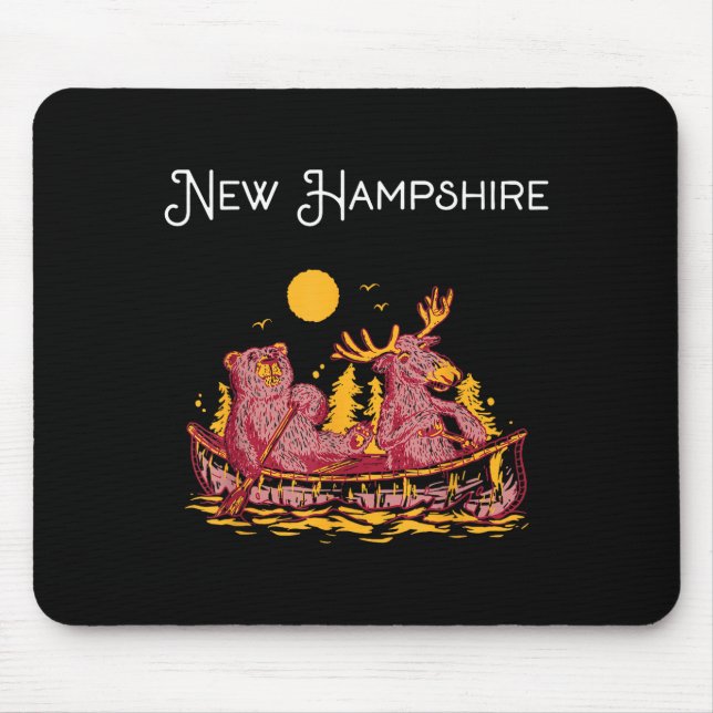 New Hampshire Shirt Funny Canoe Moose Elk Bear Lak Mousepad (Vorne)