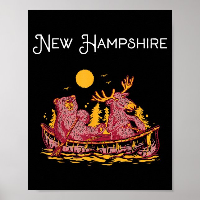 New Hampshire Shirt Funny Canoe Moose Elk Bear Lak Poster (Vorne)
