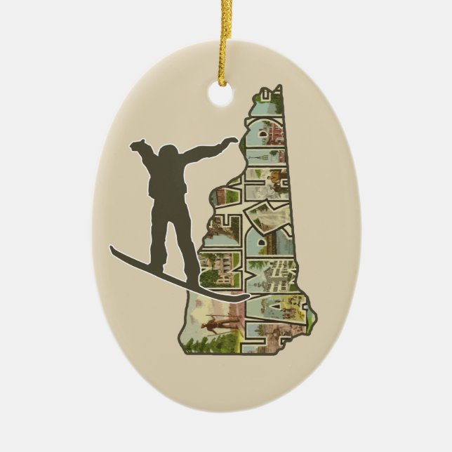 New Hampshire-Snowboarder Weihnachtsbaumverzierung Keramik Ornament (Vorne)
