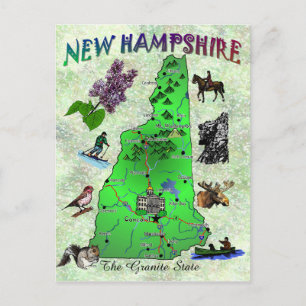 New Hampshire Staat Kartenkarte Postkarte
