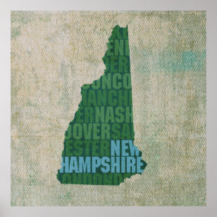 New Hampshire Staat Kontur Word Karte für Leinwand Poster